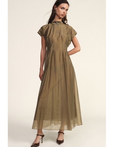Vestido midi evasé com laço no pescoço Dixie