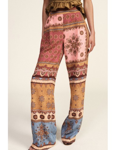 Calças Palazzo de Perna Larga com Estampa Patchwork Dixie