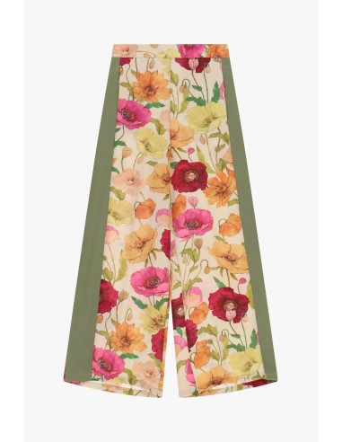 Calças Palazzo Estampa Floral Inserções em Contraste Dixie
