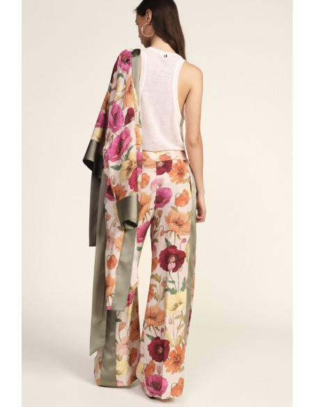 Calças Palazzo Estampa Floral Inserções em Contraste Dixie