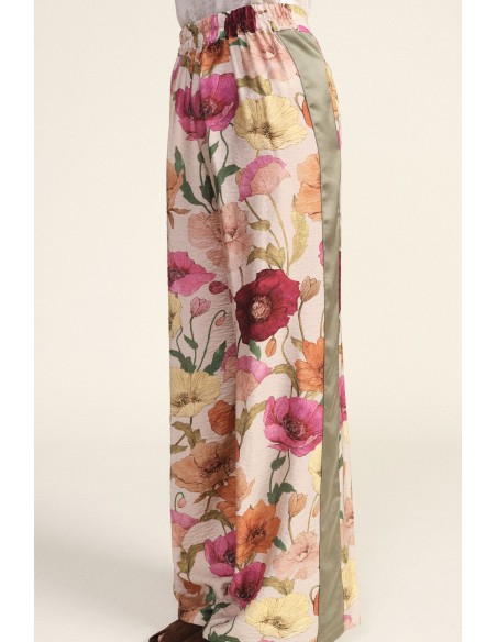 Calças Palazzo Estampa Floral Inserções em Contraste Dixie