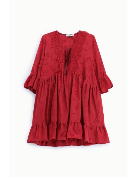 Vestido curto com mangas largas e folhos Please