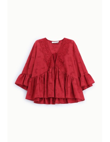 Blusa ampla com mangas em folhos e nó frontal Please
