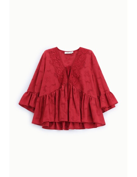 Blusa ampla com mangas em folhos e nó frontal Please