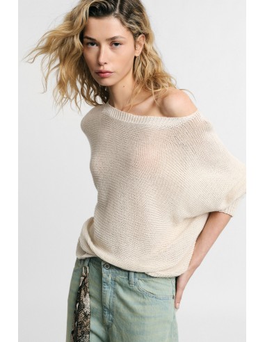 Camisola de gola redonda com pontos vazados, caimento solto Please