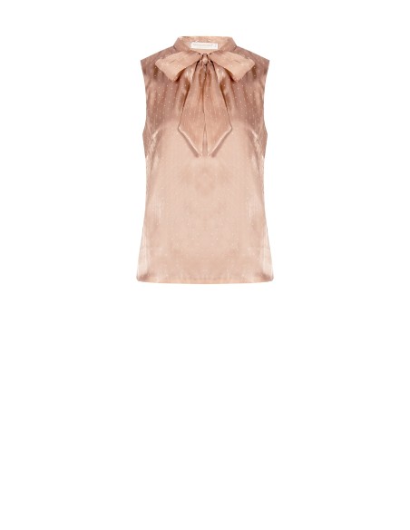 Blusa acinturada ampla em cetim laminado com strass Rinascimento