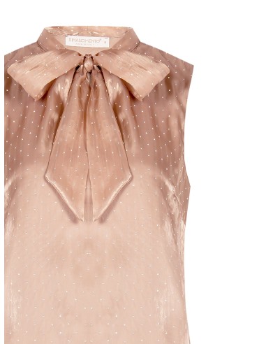 Blusa ampla acinturada em cetim laminado com strass Rinascimento