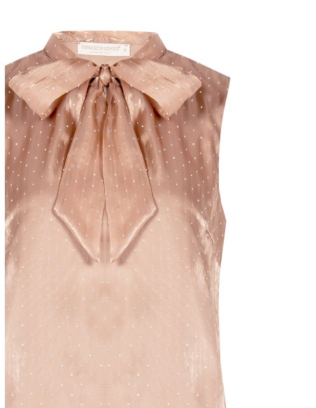 Blusa ampla acinturada em cetim laminado com strass Rinascimento