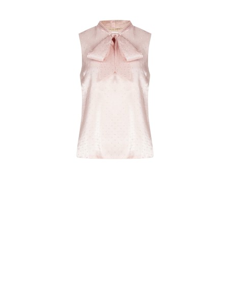 Blusa ampla cinturada em cetim laminado com strass Rinascimento