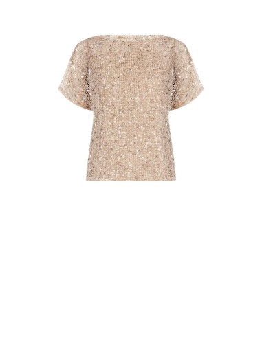 Blusa em rede de malha larga transparente com lantejoulas e top por baixo Rinascimento
