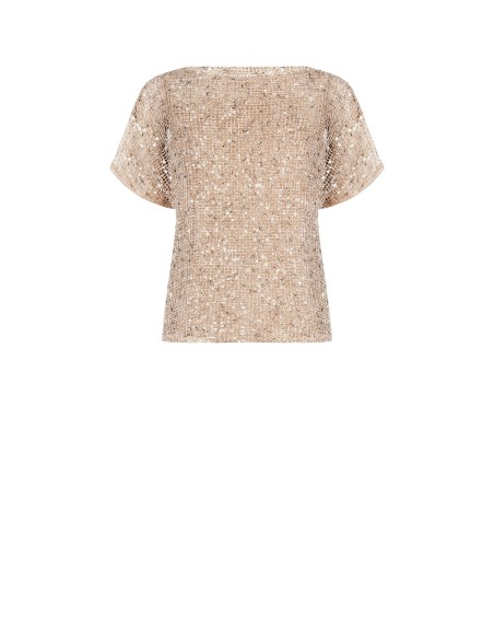 Blusa em rede de malha larga transparente com lantejoulas e top por baixo Rinascimento