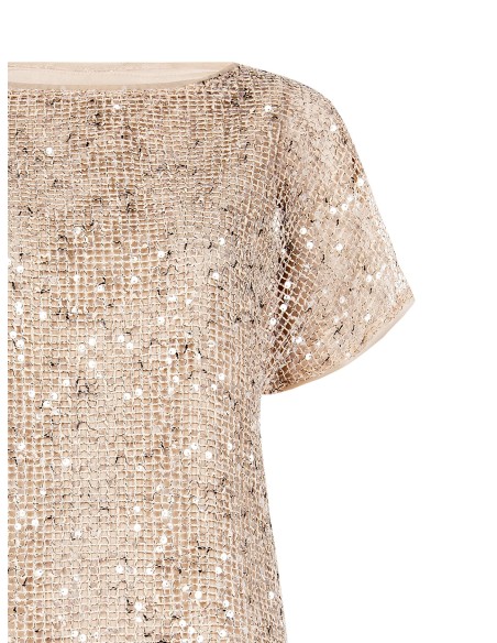 Blusa em rede de malha larga transparente com lantejoulas e top por baixo Rinascimento