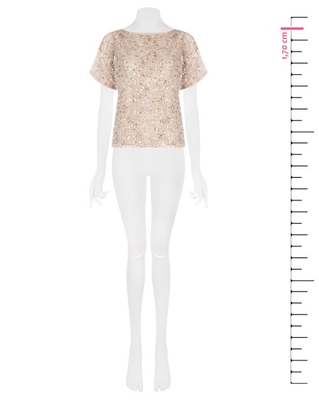 Blusa em rede de malha larga transparente com lantejoulas e top por baixo Rinascimento