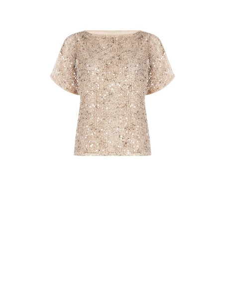 Blusa em rede de malha larga transparente com lantejoulas e top por baixo Rinascimento