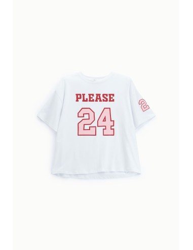 T-shirt ampla com estampa frontal e manga Please