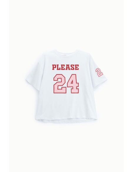 T-shirt ampla com estampa frontal e manga Please