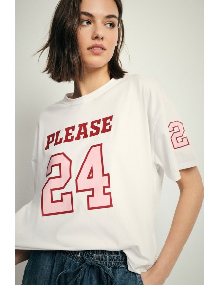T-shirt larga com estampado frontal e na manga Please