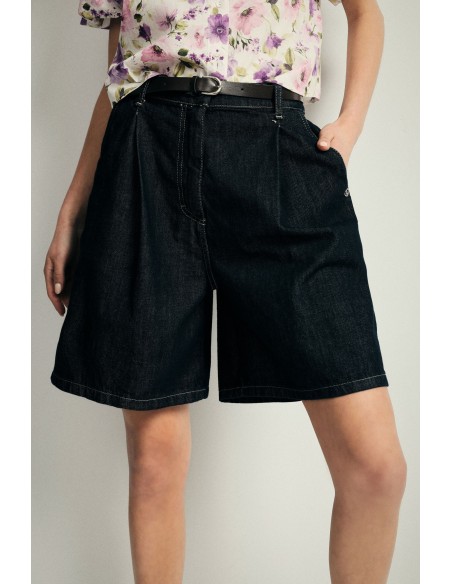 Shorts de ganga até ao joelho com cinto Please