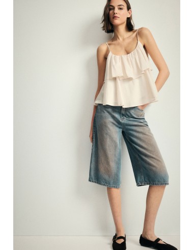 Jeans cinco bolsos perna larga cropped Please