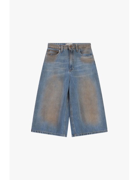Jeans cinco bolsos perna larga cropped Please