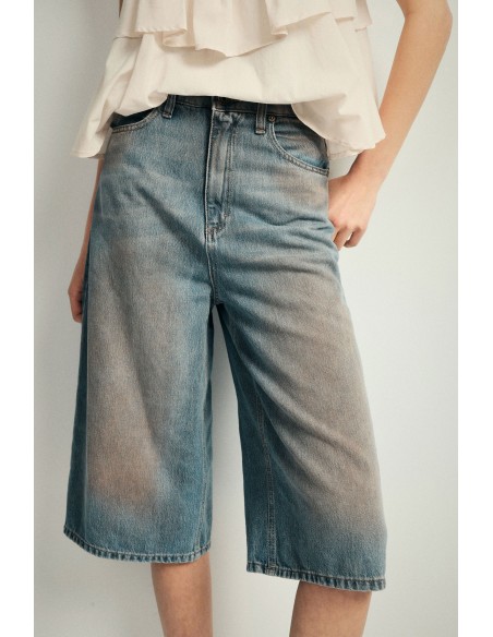 Jeans cinco bolsos perna larga cropped Please
