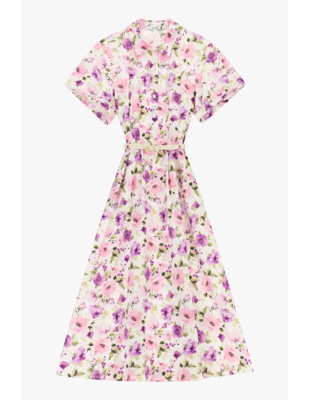 Vestido Longo Com Estampa Floral E Cinto Please