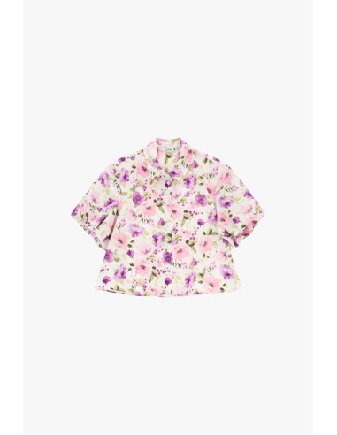 Camisa Cropped Floral com Mangas Curtas Please