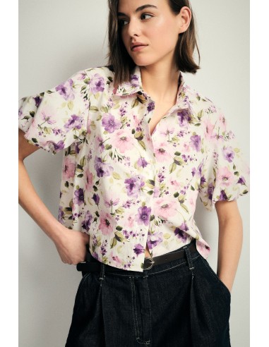 Camisa cropped floral com mangas curtas Please