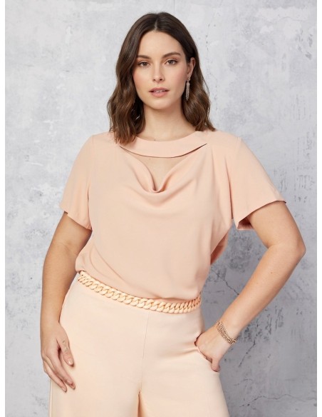 Blusa Fluida Curvy em Raso Opaco com Cut-Out Rinascimento Curvy