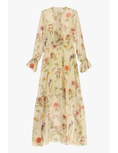 Vestido Longo Estampa Floral com Folhos na Barra Dixie