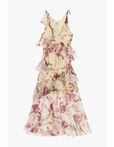 Vestido Longo com Estampado Floral e Folhos Dixie