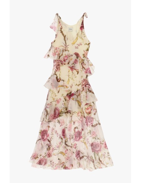 Vestido Longo com Estampado Floral e Folhos Dixie