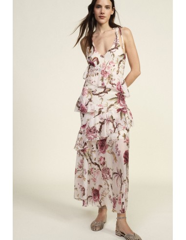 Vestido Longo Com Estampa Floral E Folhos Dixie