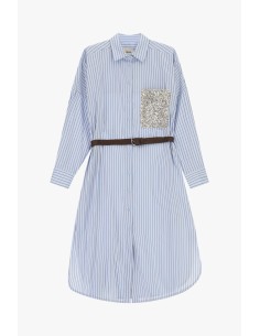 Vestido-Camisa Midi às Riscas com Bolso de Lantejoulas Dixie