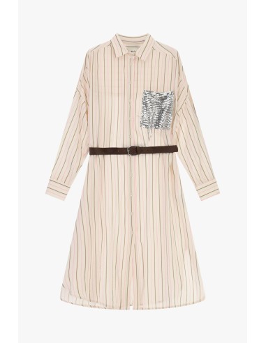 Vestido Midi às Riscas com Bolso de Lantejoulas e Cinto Dixie