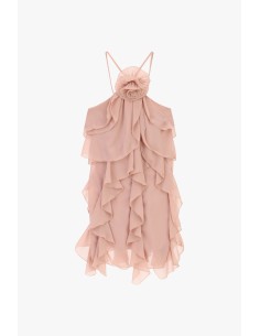 Vestido Curto com Folhos e Alças Finas Dixie