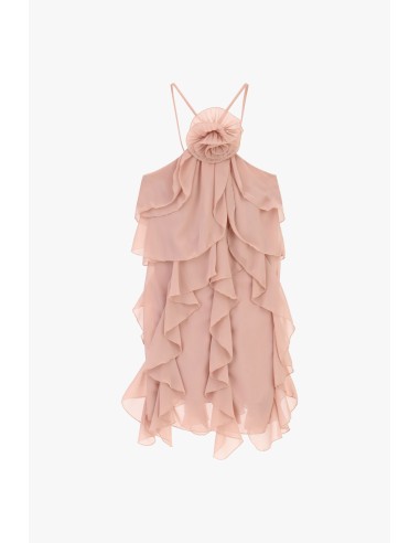 Vestido Curto com Folhos e Alças Finas Dixie