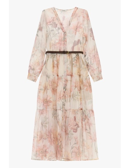 Vestido Longo Floral Com Cinto Trançado Dixie