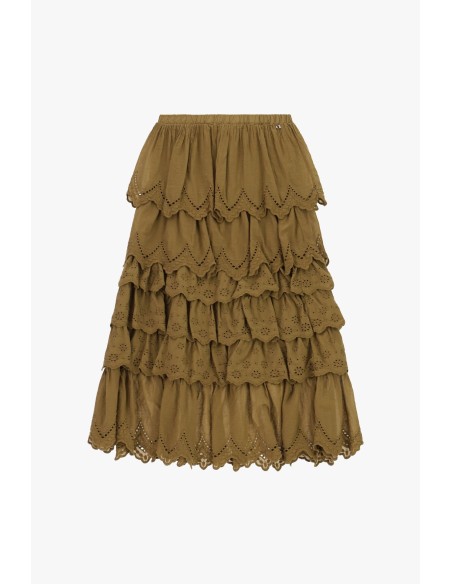 Saia de folhos com bordados vazados Dixie