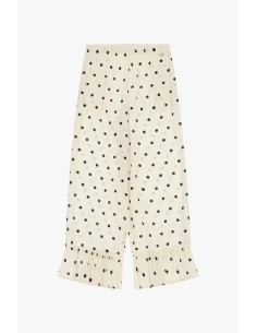 Calças cropped às bolinhas com folhos na bainha Dixie