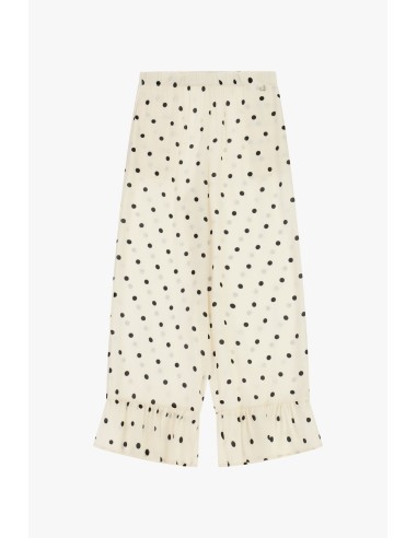 Calças cropped às bolinhas com folhos na bainha Dixie