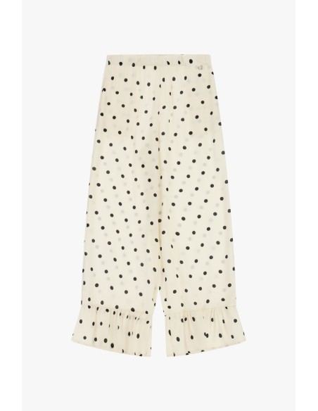 Calças cropped às bolinhas com folhos na bainha Dixie