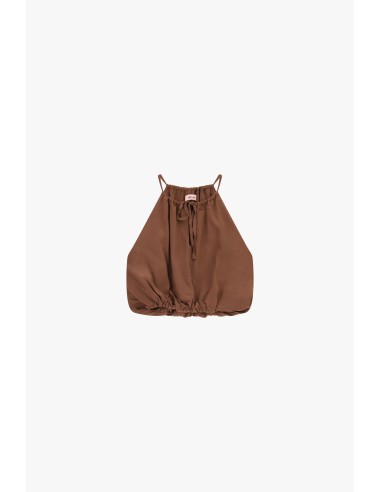 Top cropped com alças finas e bainha franzida Dixie