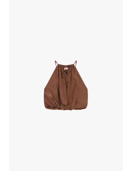 Top cropped com alças finas e bainha franzida Dixie
