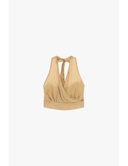 Top curto com decote halter e laço Dixie