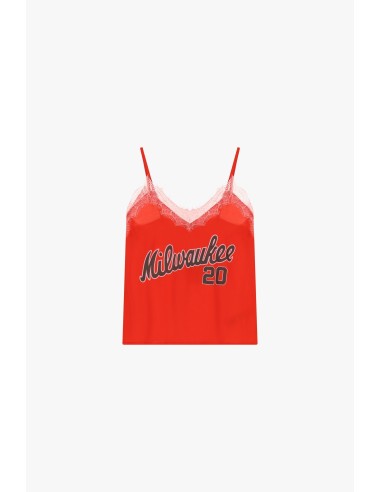 Top de alças finas com renda e estampado college Dixie