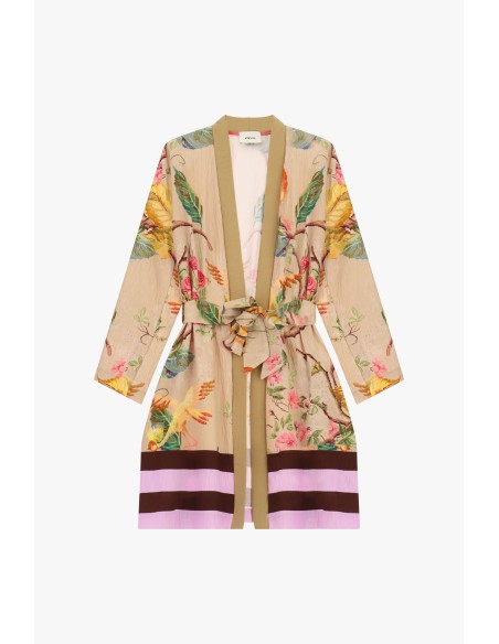 Casaco Duster Estampa Floral com Cinto na Cintura Dixie