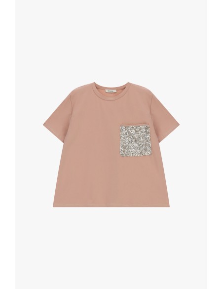 T-shirt com bolsinho aplicado com lantejoulas Dixie