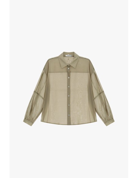 Camisa Oversize Transparente com Colarinho Clássico Please
