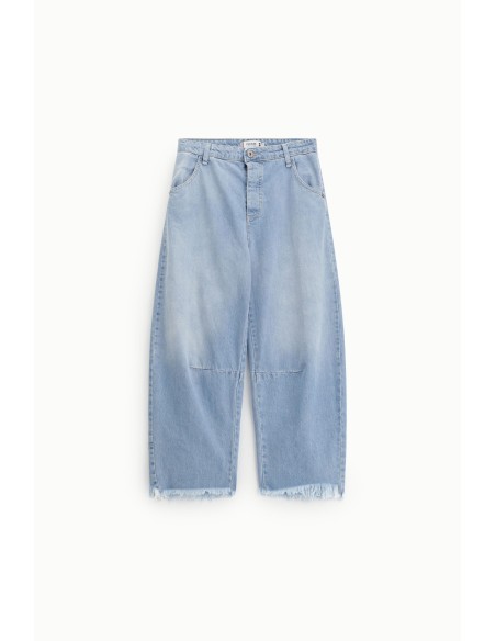 Jeans Balão Fit Cropped com barra desfiada Please